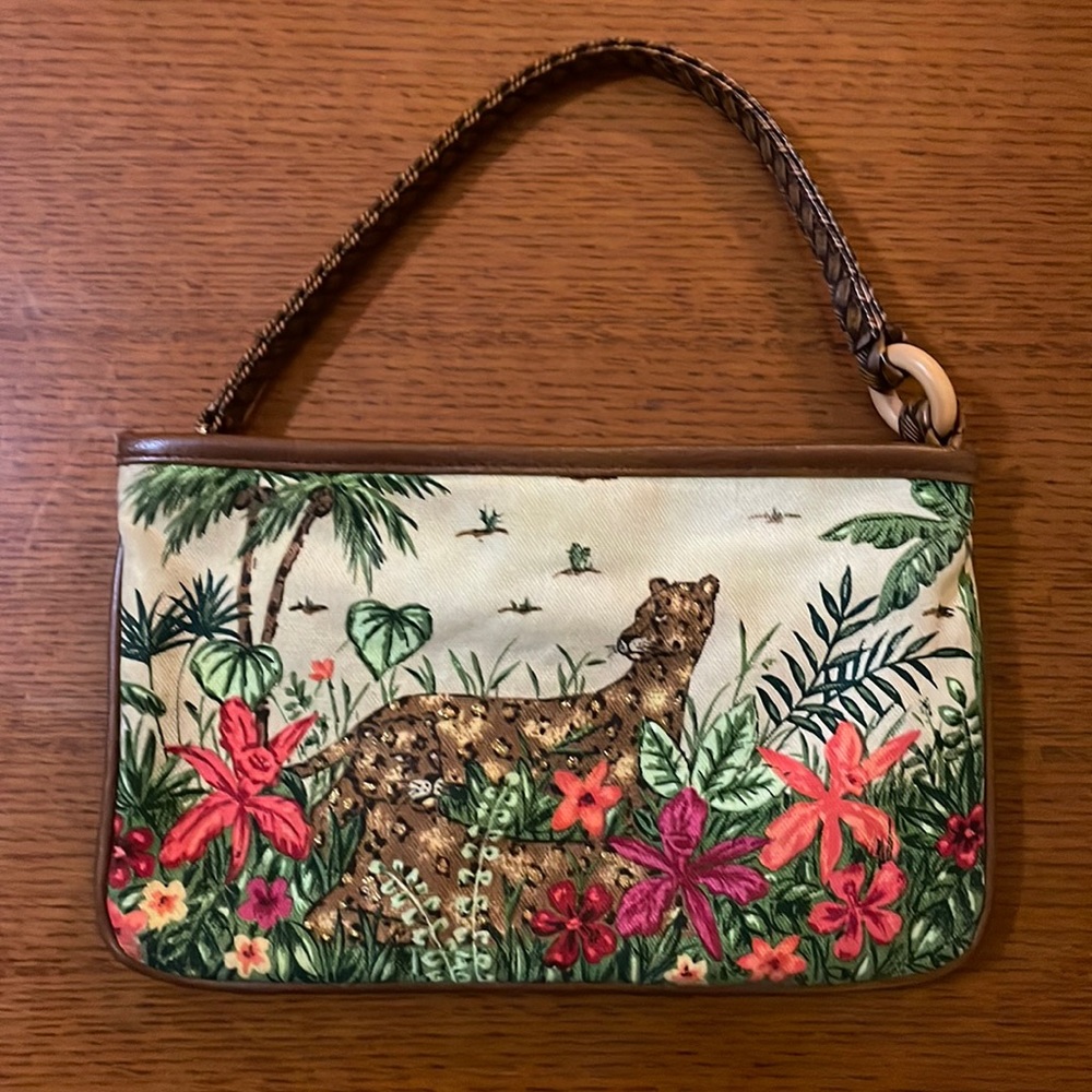 leopard jungle flowered handbag .